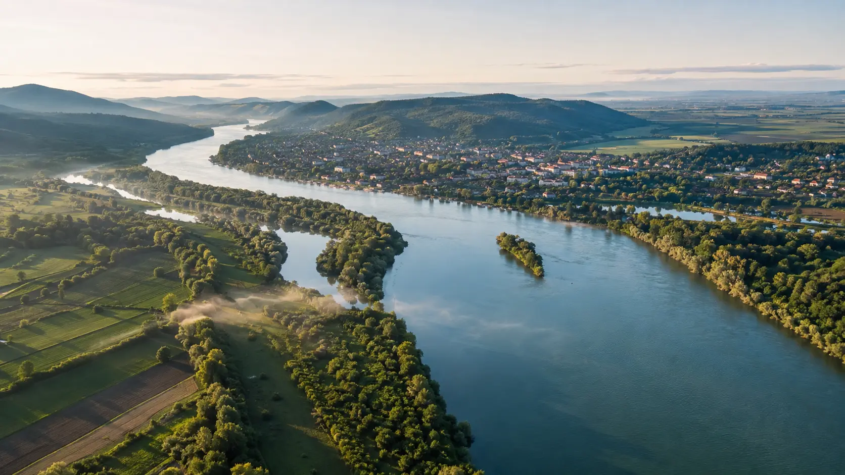 Le Danube et sa plaine alluviale vus du ciel