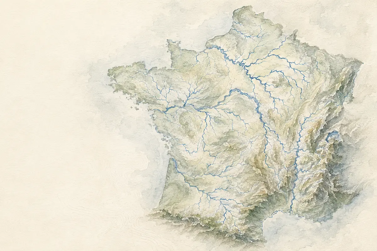 Carte illustrée du réseau hydrographique français